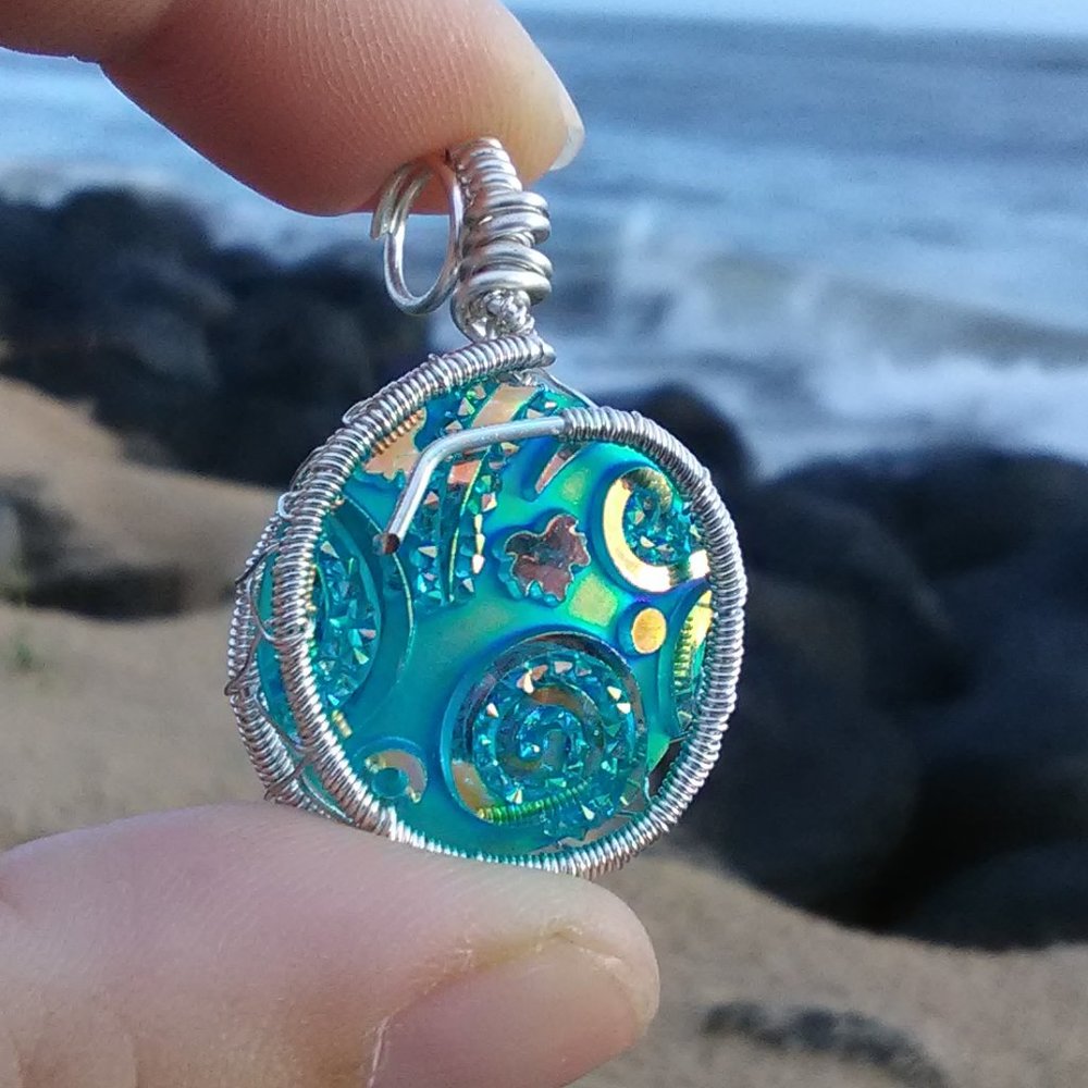 Ocean and Fire Silver Wrapped Necklace